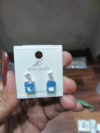 92.5 Sterling Silver Aqua Blue Rectangular CZ Drop Earrings