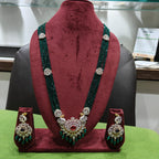Emerald Bead Peacock AD Diamond Long Necklace & Earring Set