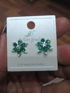 Emerald Green CZ Emerald-Cut Rectangle Halo Stud Earrings | 92.5 Sterling Silver