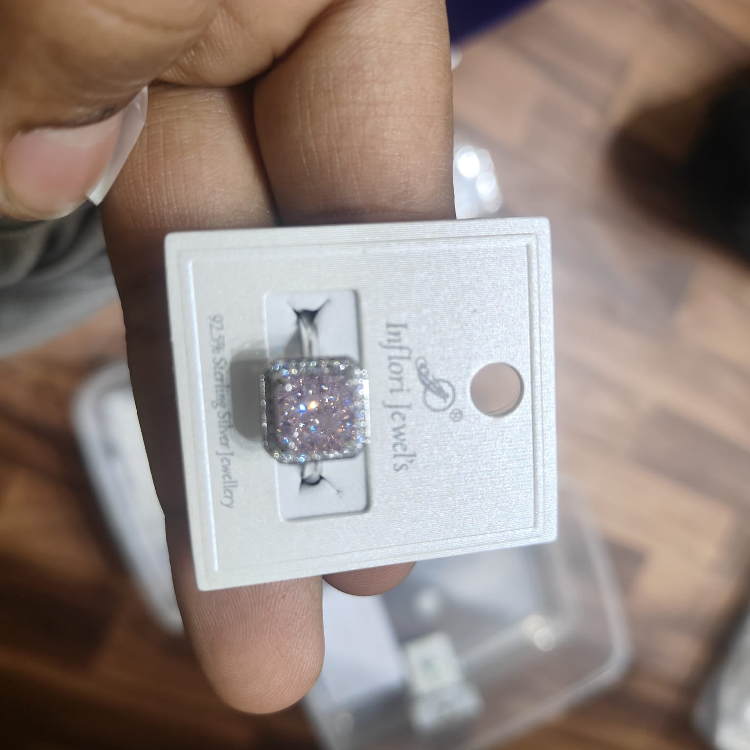 92.5 Sterling Silver Pink CZ Cushion Halo Ring