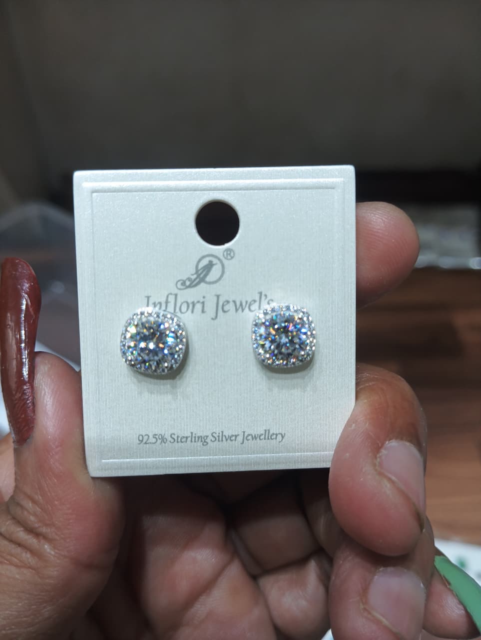 92.5 Sterling Silver Diamond White Round Cluster Halo Stud Earrings