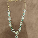 Emerald Green & White AD Botanical Leaf Necklace with Pearl & Emerald Pendant
