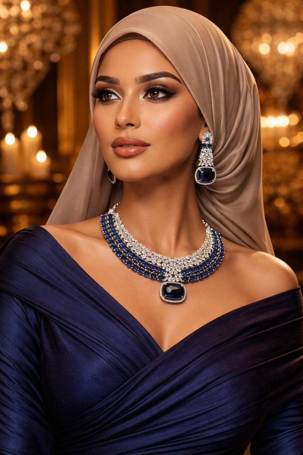 Royal Blue Sapphire AD Necklace & Earring Set