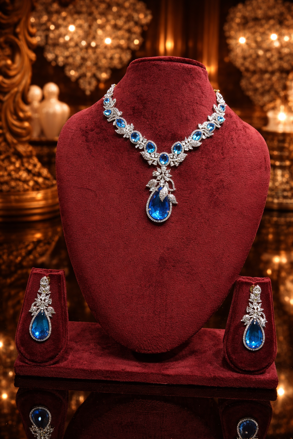 Azure Blue Teardrop AD Necklace & Earring Set