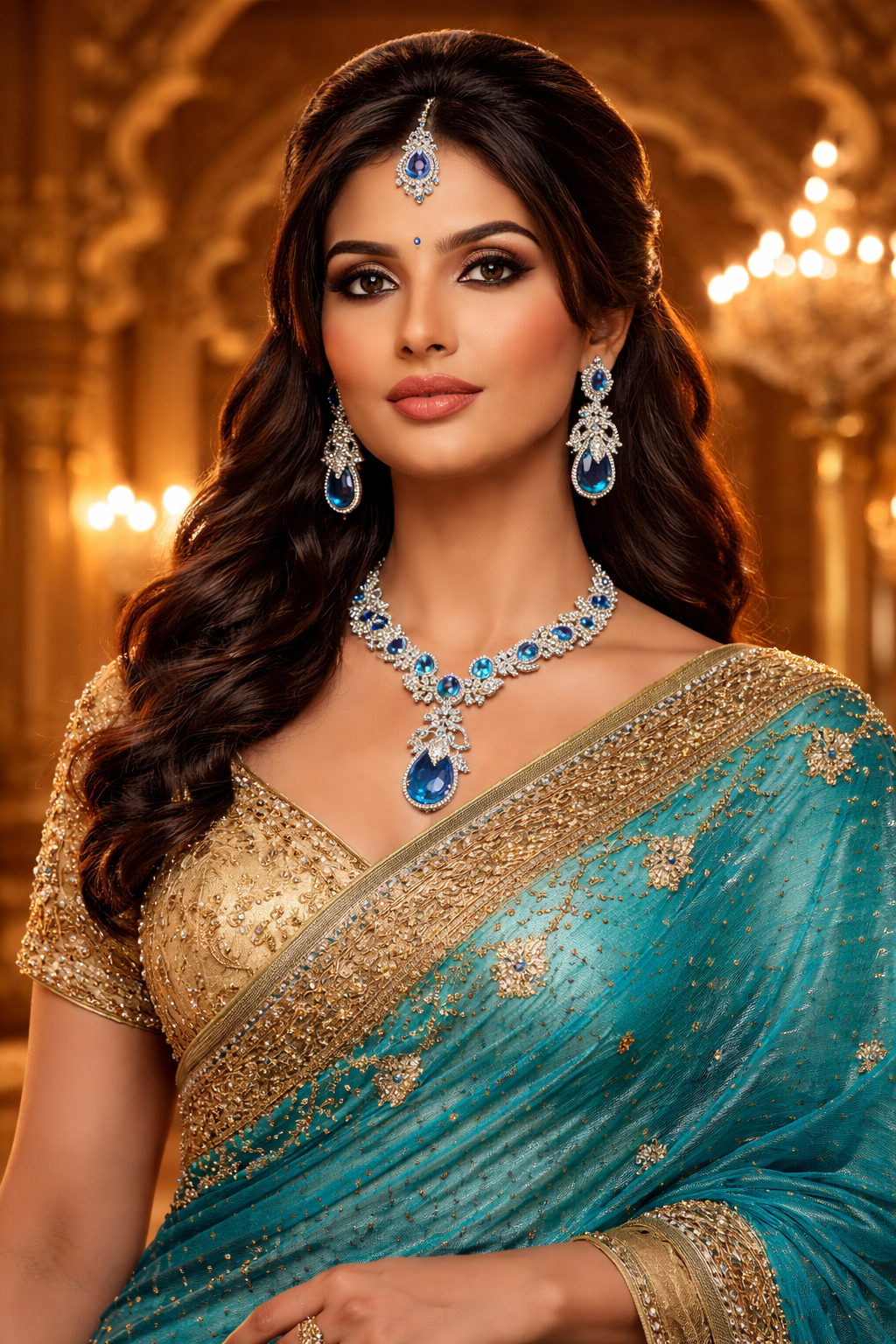 Azure Blue Teardrop AD Necklace & Earring Set