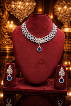 Sapphire Blue Teardrop AD Choker Necklace & Earring Set