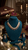 Kundan Ruby Fringe AD Gold Necklace & Earring Set