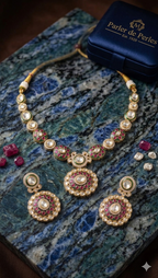 Kundan Polki Ruby & Emerald AD Gold Necklace & Earring Set
