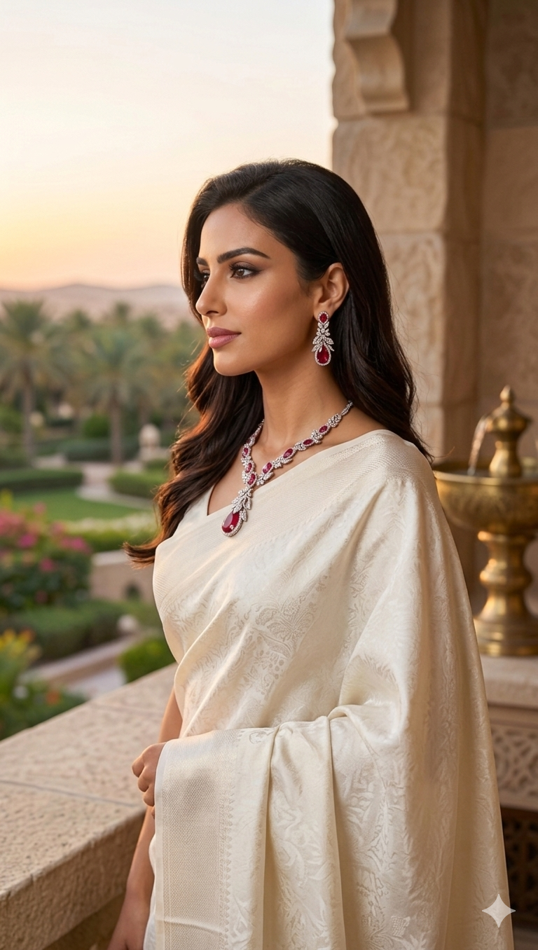 Ruby Red Floral AD Necklace & Earring Set