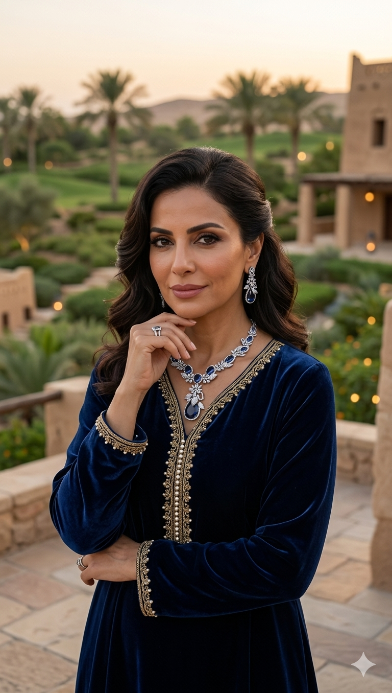 Navy Blue Floral AD Necklace & Earring Set