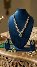 Polki Leaf & Emerald Heart AD Gold Necklace & Earring Set