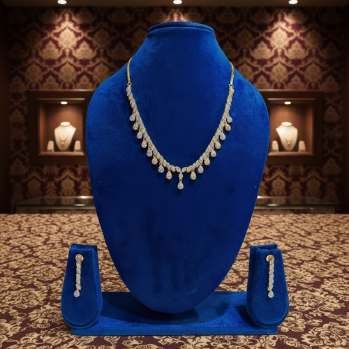 AD Teardrop Fringe Necklace & Linear Drop Earring Set