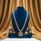 Long AD Wheat Chain & Emerald Medallion Necklace Set