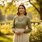 Emerald Ball & AD Gold Fringe Necklace & Earring Set