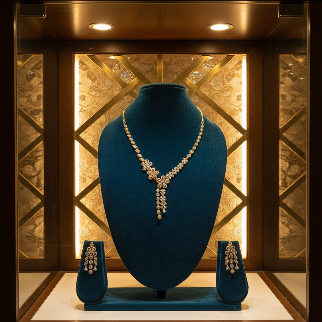 Floral Cascade AD Diamond Necklace & Earring Set
