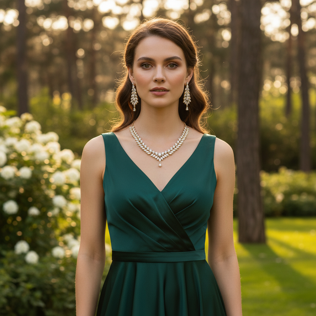 Marquise Leaf AD Diamond Necklace & Earring Set