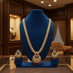 AD Wheat Chain & Ruby Chandbali Long Necklace Set
