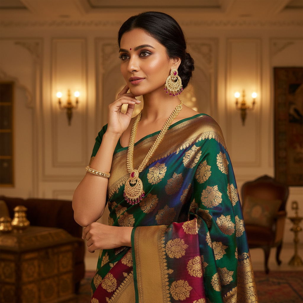 AD Wheat Chain & Ruby Chandbali Long Necklace Set