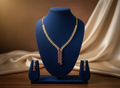 Ruby Teardrop Cascade AD Leaf Necklace & Earring Set