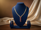 Ruby Teardrop Cascade AD Leaf Necklace & Earring Set
