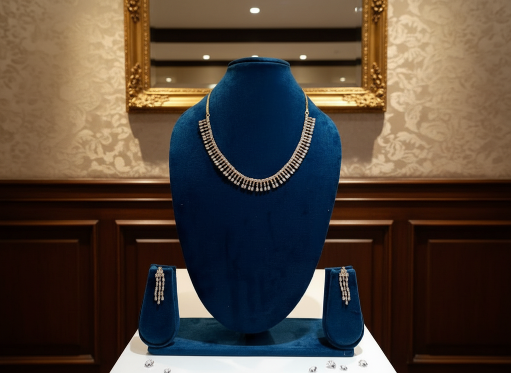 AD Baguette Fringe Necklace & Drop Earring Set