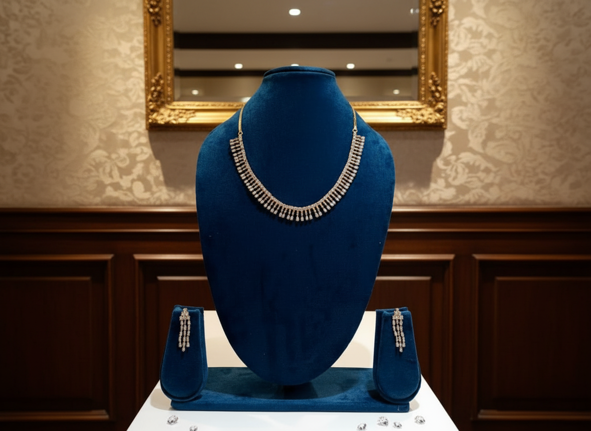 AD Baguette Fringe Necklace & Drop Earring Set