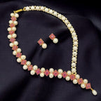 Classic Pearl Necklace Set with Green Stone Accents