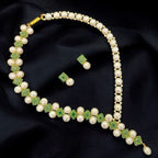 Classic Pearl Necklace Set with Green Stone Accents