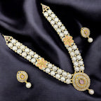 Classic Pearl Necklace Set with Blush Pink Stone Accents & Gold Finish