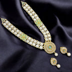 Classic Pearl Necklace Set with Blush Pink Stone Accents & Gold Finish