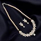 Elegant Pearl & Floral CZ Necklace Set with Matching Earrings
