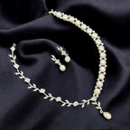 Elegant Pearl & Crystal Vine Necklace Set with Matching Earrings