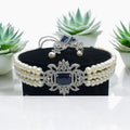 Royal Pearl Choker Necklace Set with Sapphire-Blue Stone & Crystal Detailing