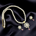 Elegant Pearl Necklace Set with Floral Pendant & Pink Teardrop Earrings