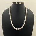 Classic White Pearl Necklace Set with Crystal Spacers & Stud Earrings