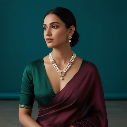 2 Layers Button Pearl Necklace