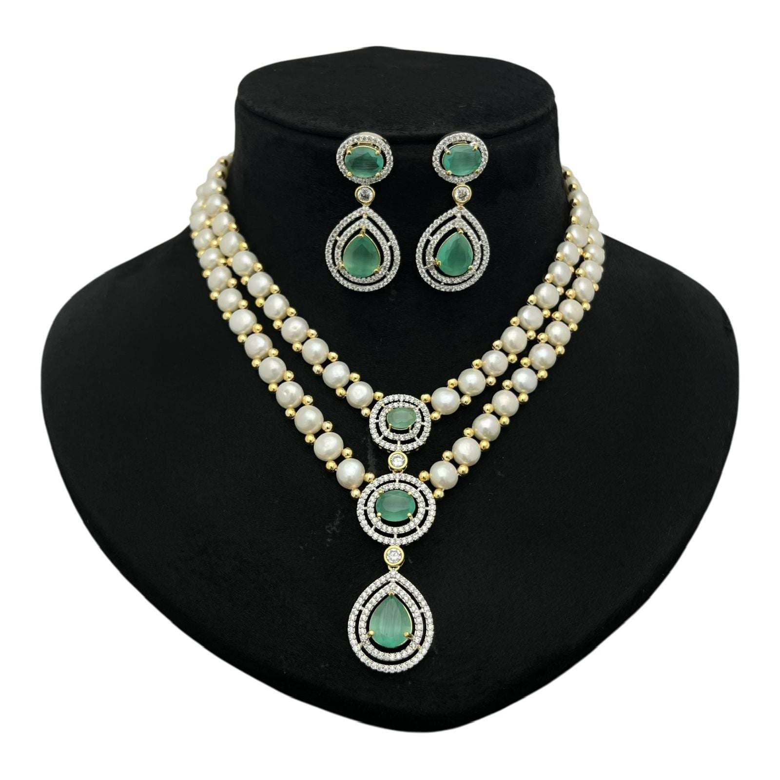 Luxury Pearl & Crystal Drop Necklace Set with Matching Earrings