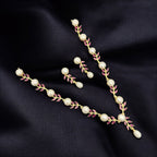 Elegant Pearl & Green Leaf Jewelry Set – Necklace and Earrings