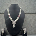 Elegant Pearl & Blush Stone Necklace Set with Designer Pendant