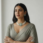 Blush Pink Floral Pearl Choker Set with Matching Earrings