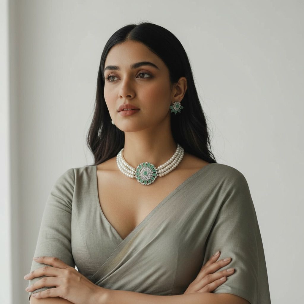 Blush Pink Floral Pearl Choker Set with Matching Earrings