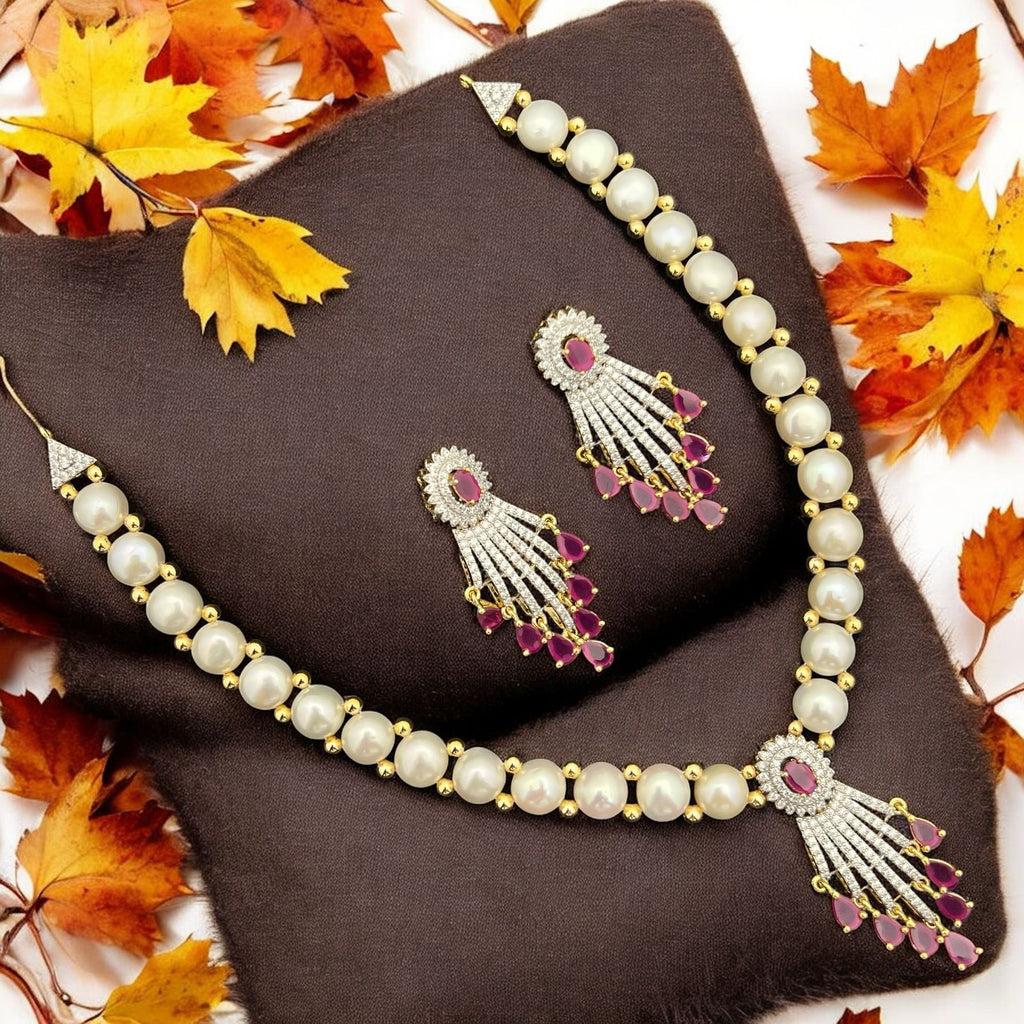 Pearl and Crystal Tassel Jewelry Set