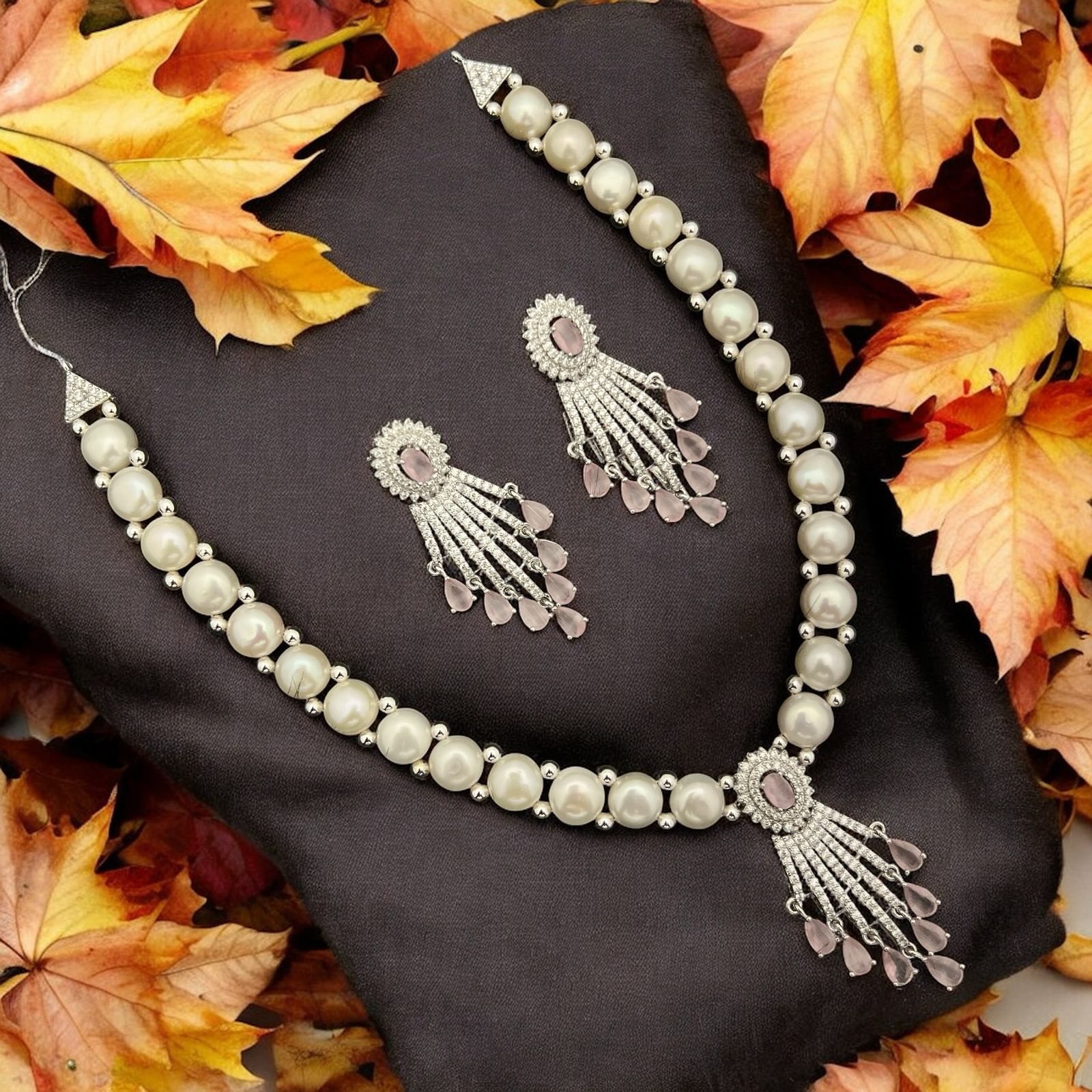 Pearl and Crystal Tassel Jewelry Set
