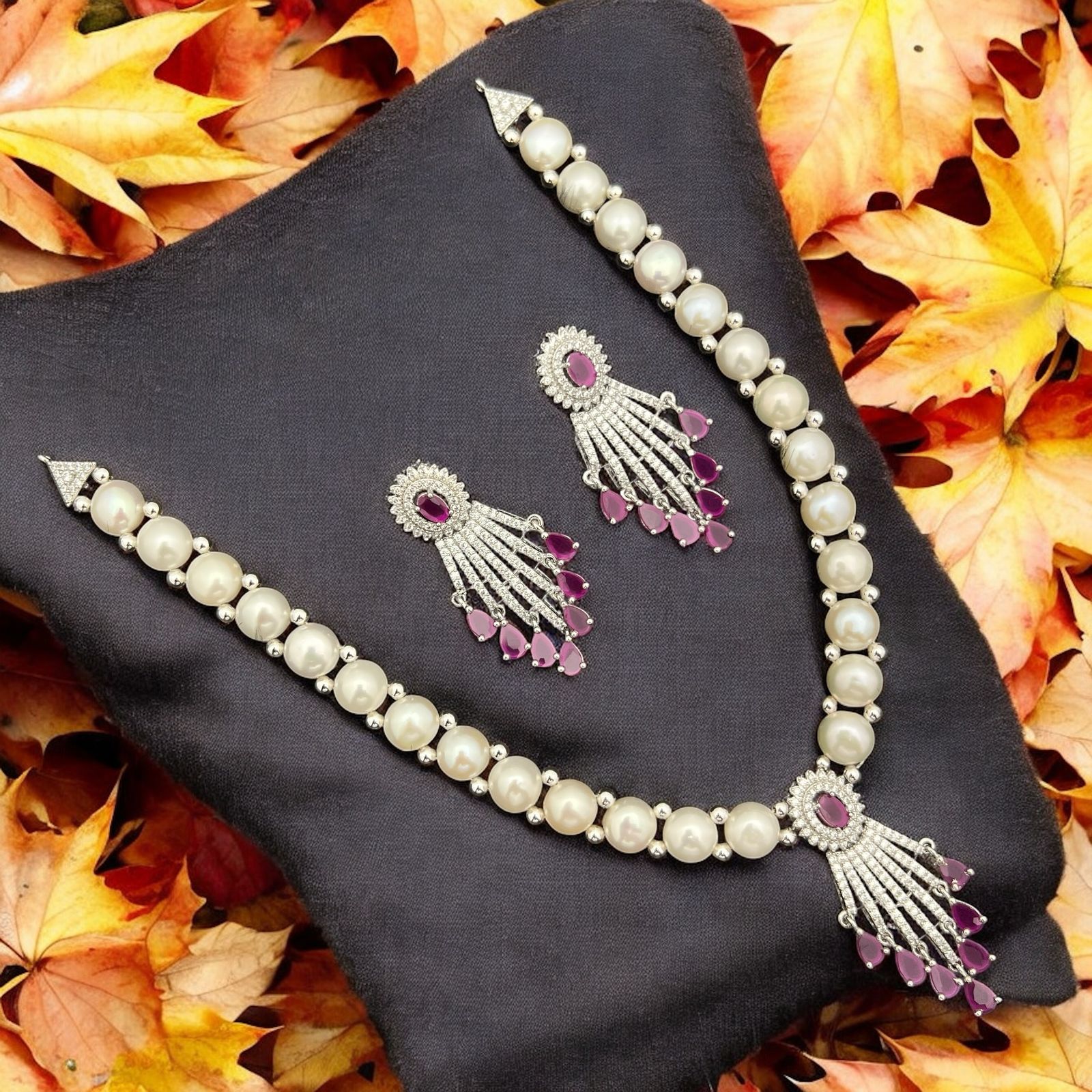 Pearl and Crystal Tassel Jewelry Set