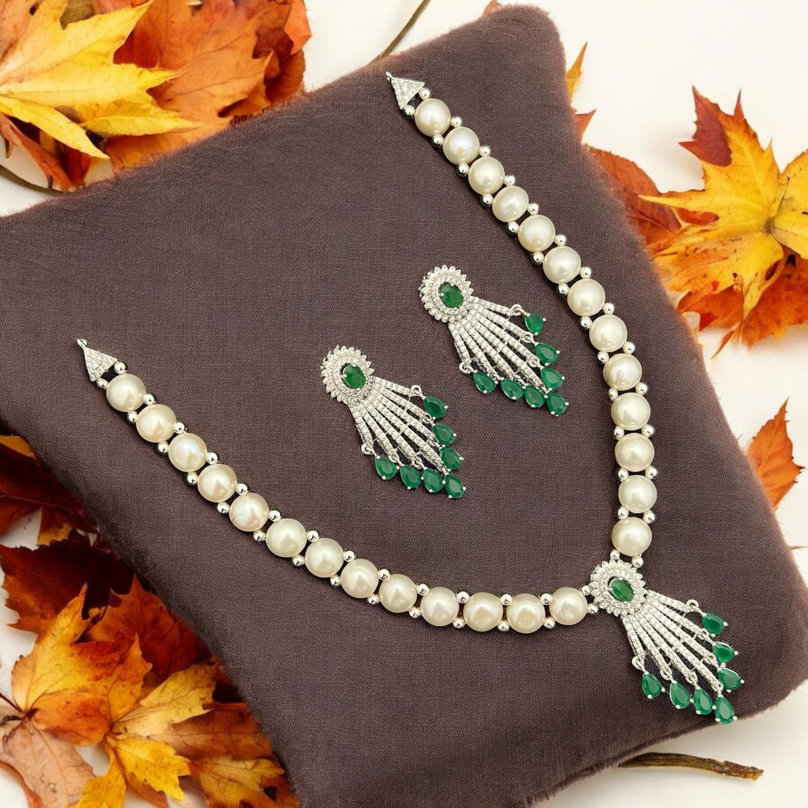 Pearl and Crystal Tassel Jewelry Set