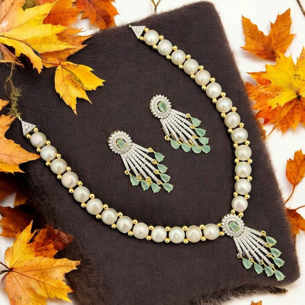 Pearl and Crystal Tassel Jewelry Set