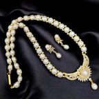 Pearl and Crystal Crescent Pendant Jewelry Set
