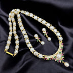 Pearl and Crystal Crescent Pendant Jewelry Set