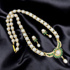 Pearl and Crystal Crescent Pendant Jewelry Set