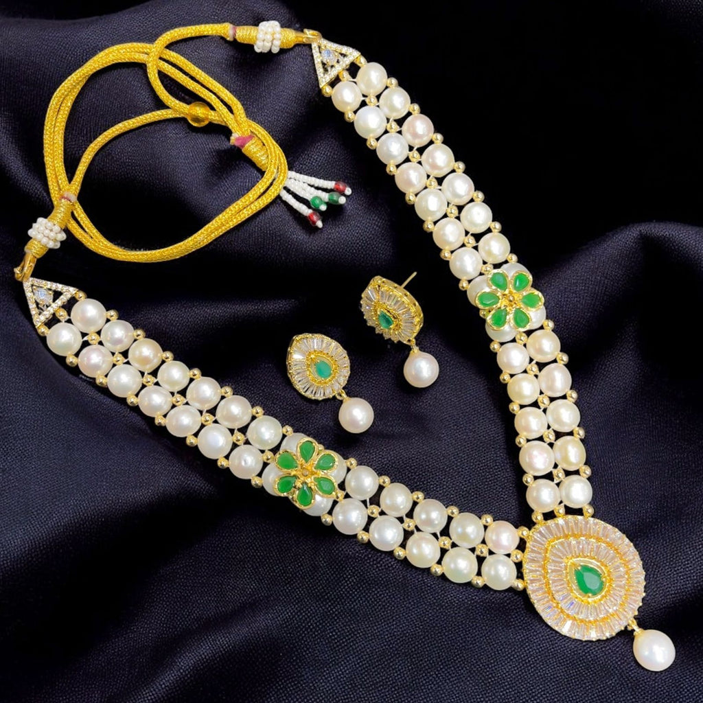 Pearl and Gemstone Adjustable Dori Necklace Set